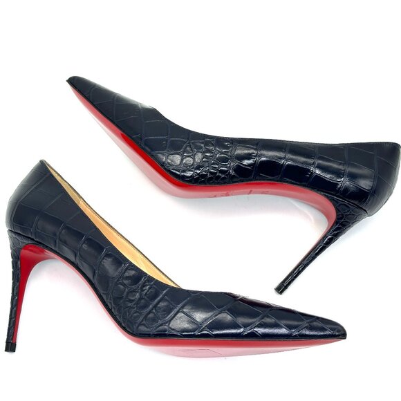 Christian Louboutin KATE 85 Crock Calf Ali leather Heels Pumps Shoes Black - Picture 12 of 15